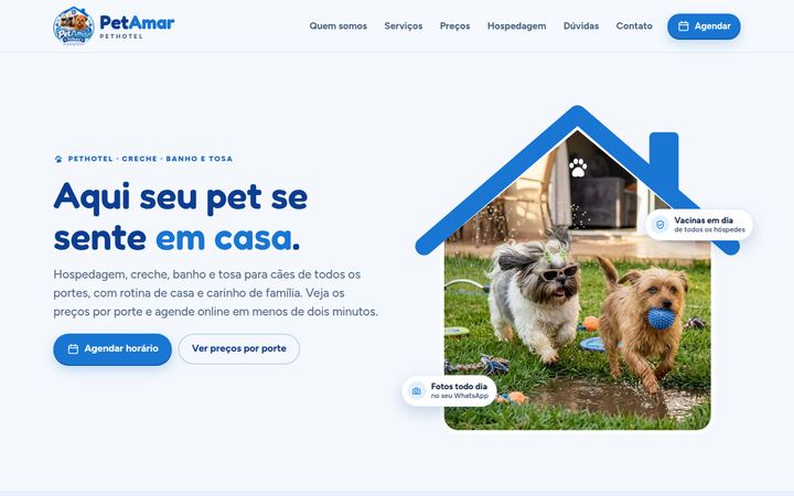 Página inicial do site da PetAmar